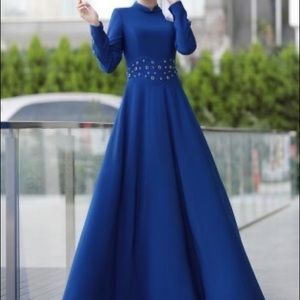 Salma sari design maxi islamic blue abaya dress